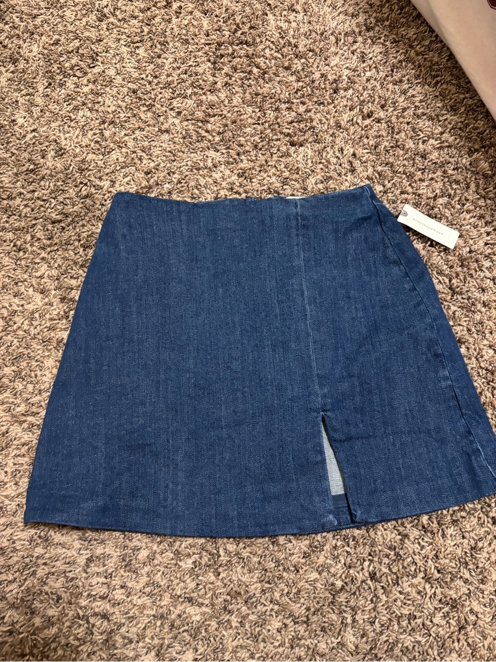 Anthropologie Dark Blue Denim Skirt with Front Slit